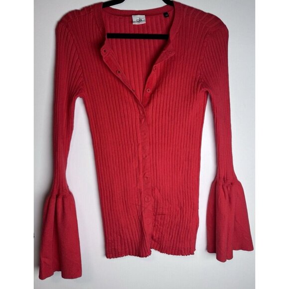 Cabi Knit Bell Sleeve Ribbed Sweater Size Small Valentines Day Cardigan Snap - Picture 2 of 10